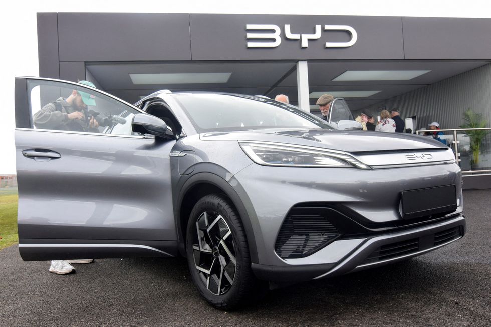 A BYD electric vehicle on display in Farnborough.