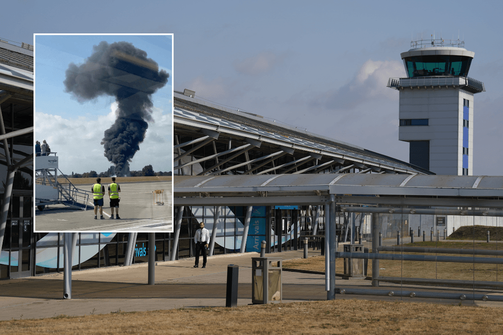 A closed airport with a fireball inset