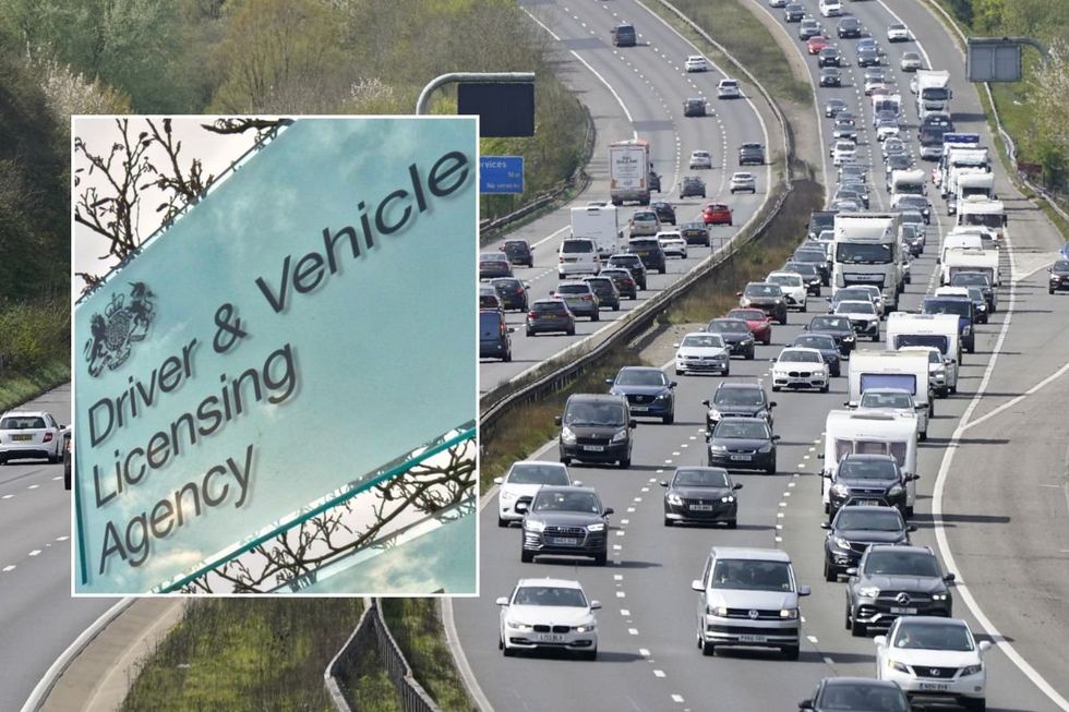 A DVLA sign and a busy motorway