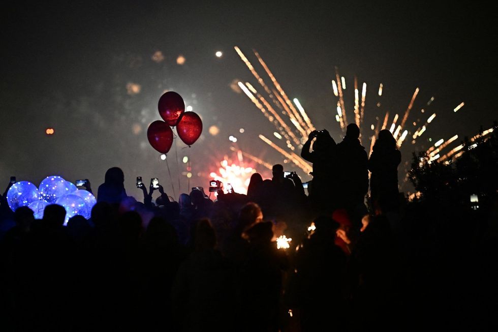 A fireworks show at the Atomium in Brussels, part of celebrations on New Year's Eve