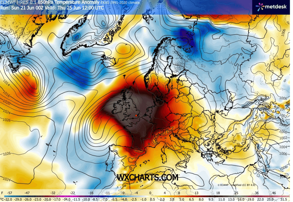 A heat dome will batter the UK this week, WXCHARTS has shown