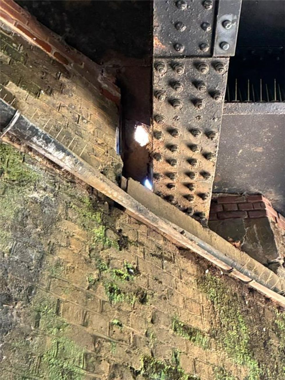 A hole opened up on the Purley railway bridge