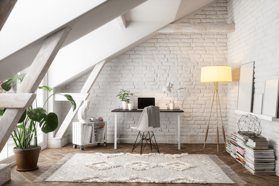 A light bright office space with a skylight