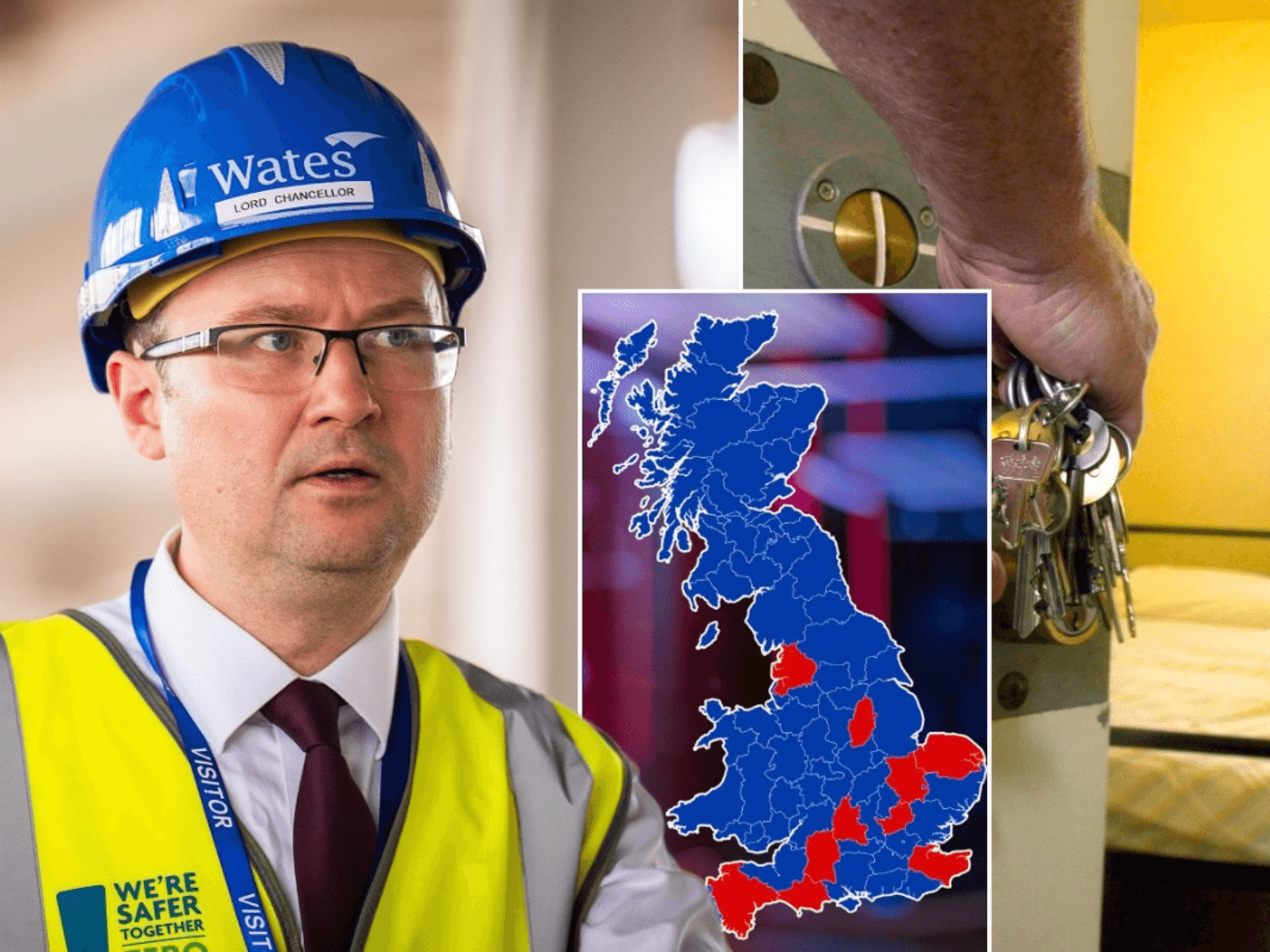 A map of Britain showing 10 prisons where inmates could be force to 'double up' in cells