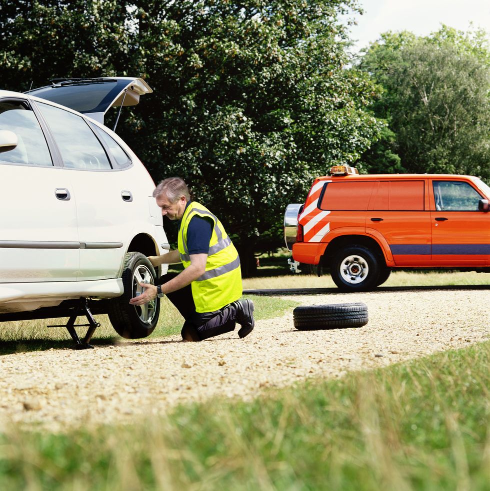 A mechanic fixing a broken down car
