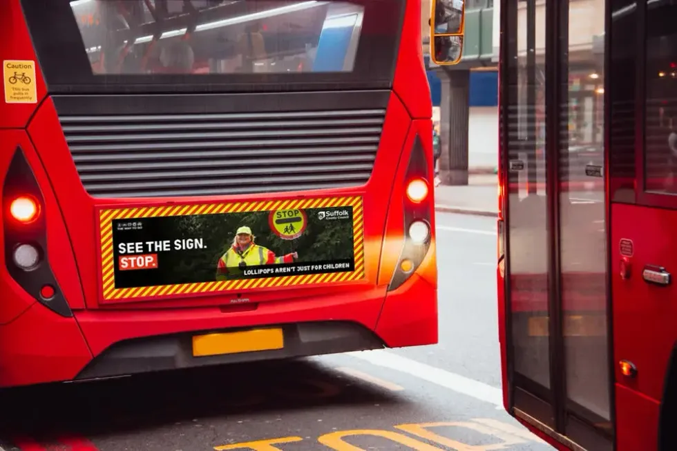 A new road safety advertising board from Suffolk County Council