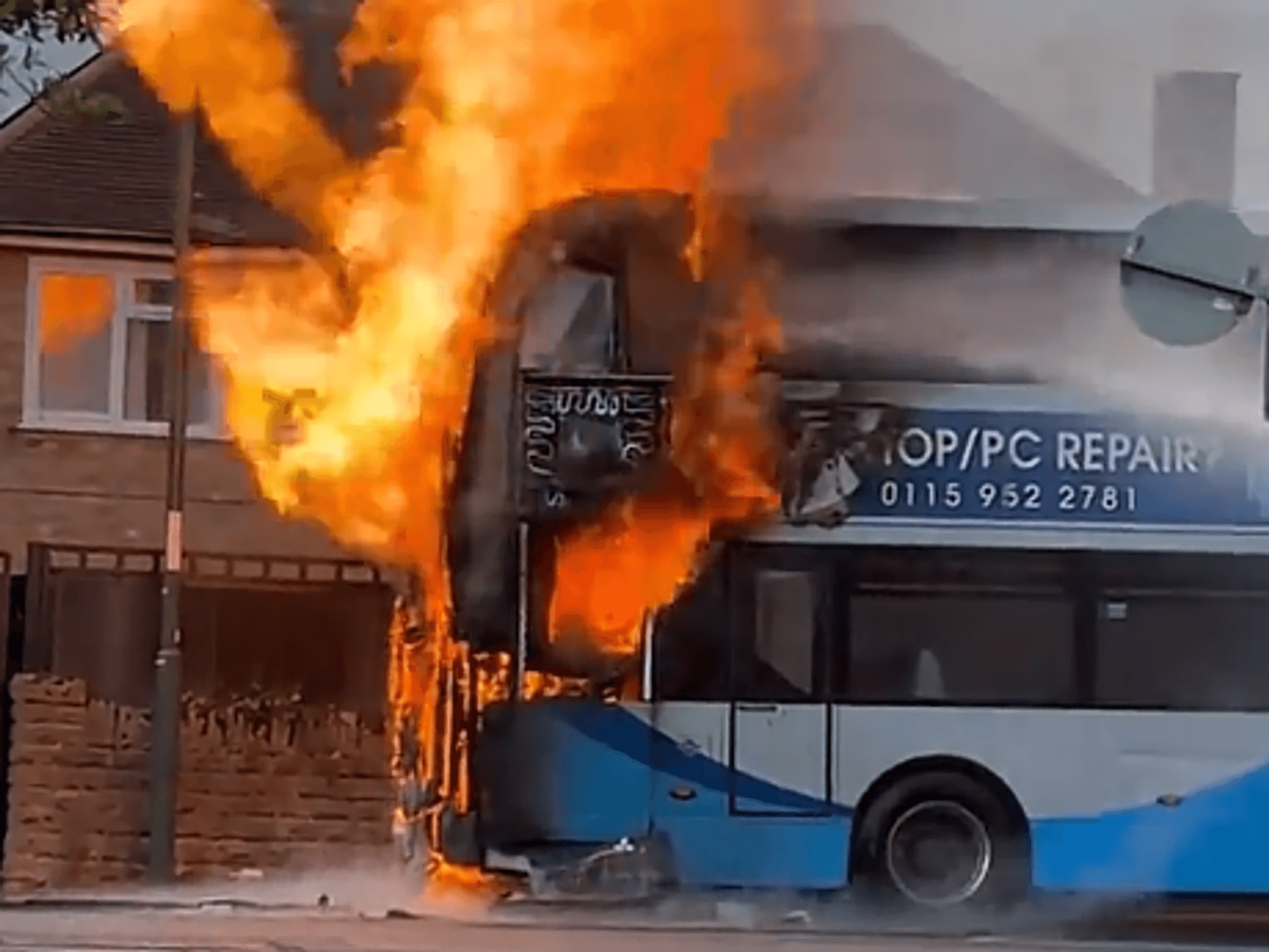A Nottingham bus has been engulfed in flames