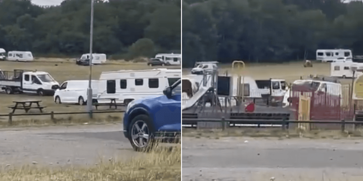 Travellers smash through locks to set up illegal encampment on popular local park as residents fume
