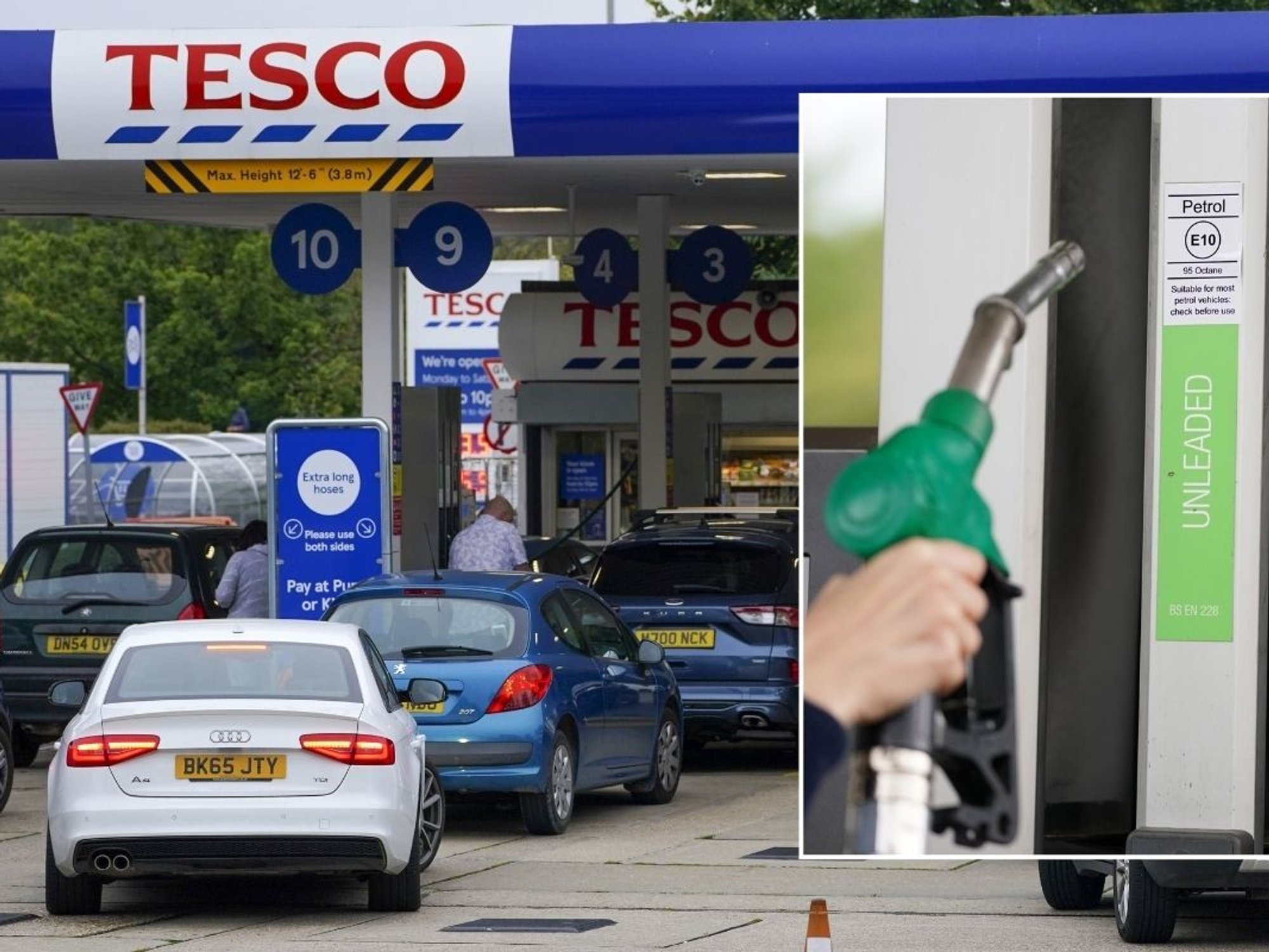 A Tesco petrol station and a petrol pump