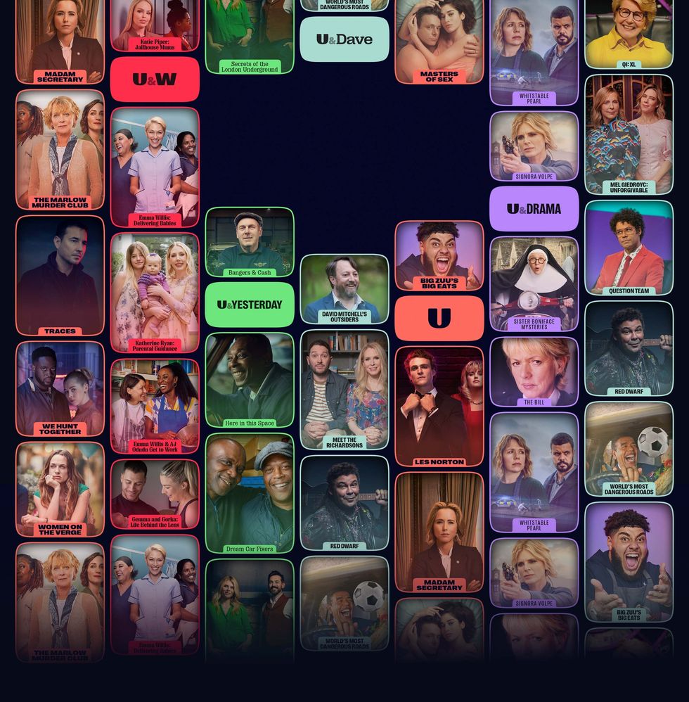 a tile of tv show previews with the new U brand name