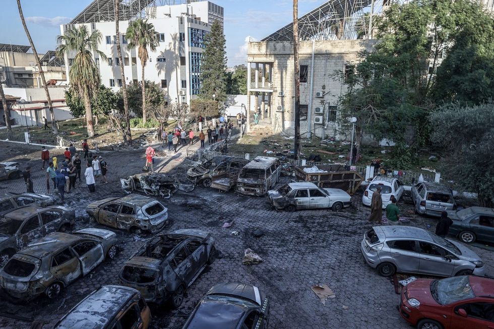 A view of the surroundings of Al-Ahli Baptist Hospital after it was hit in Gaza City