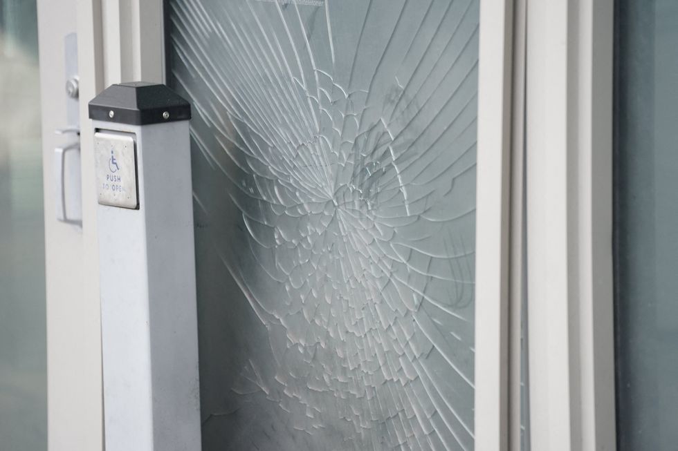 A window pane was shattered in the incident