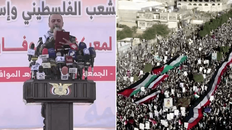 A Yemen rally speaker and thousands take to the streets
