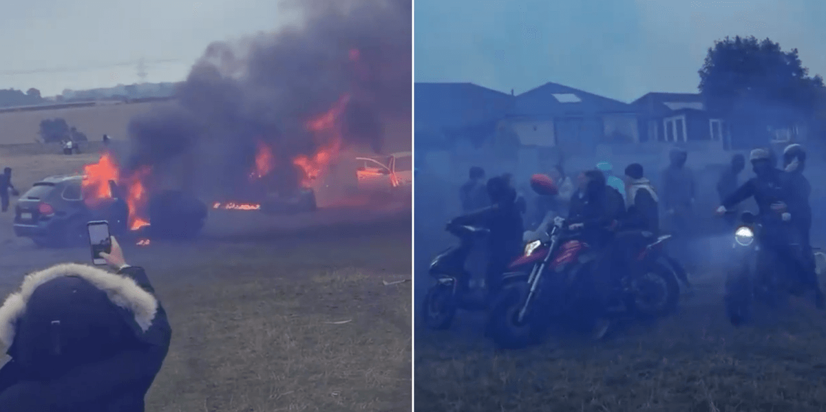 Mob of balaclava-clad youths torch cars in 'tribute' to dead A66 joyrider