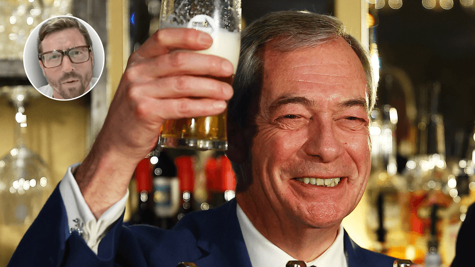 Adam Brooks (left), Nigel Farage (right)