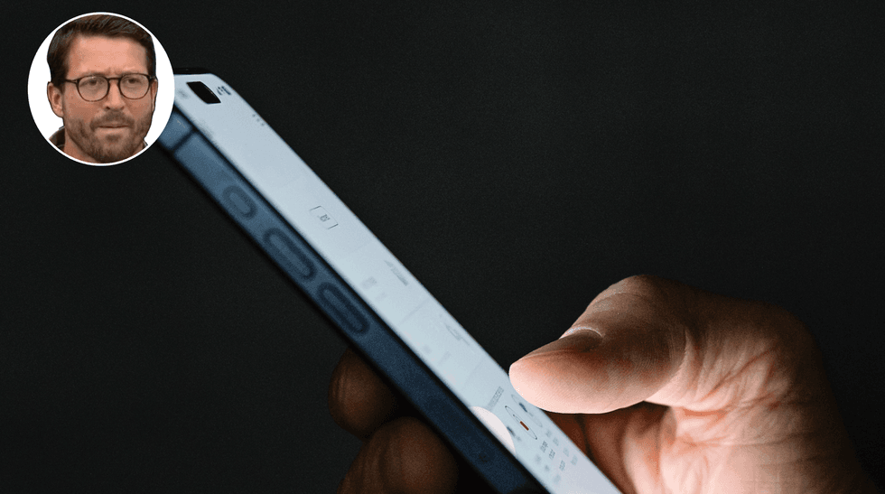 Adam Brooks (left), phone scrolling (right)