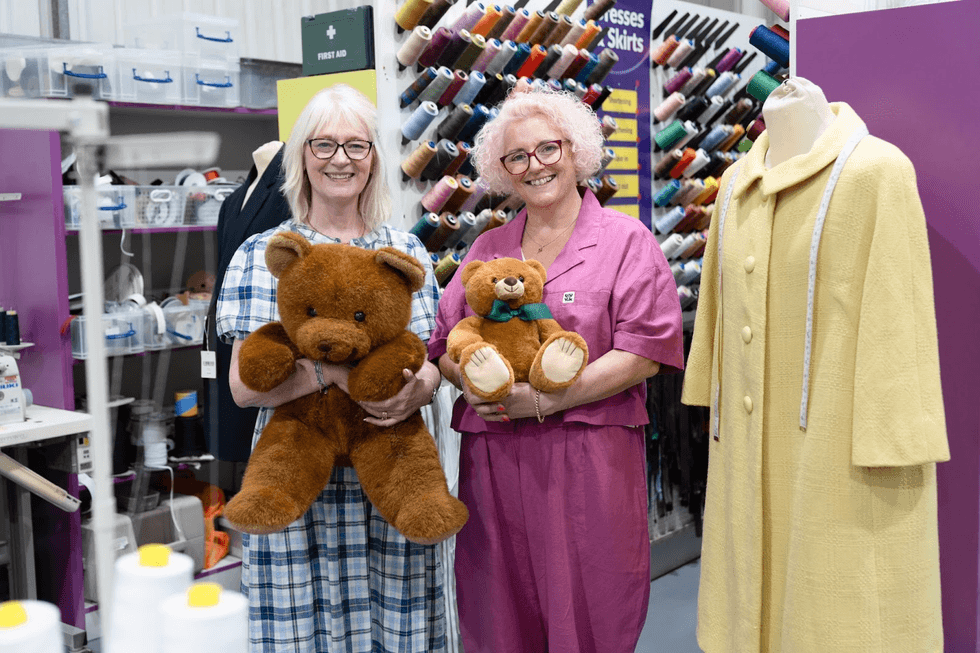 Amanda Middleditch and Julie Tatchell, The Teddy Bear Ladies, holding teddies