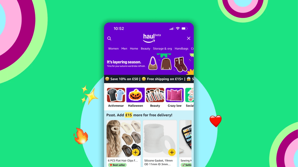 Amazon Haul displayed on phone screen with colourful background