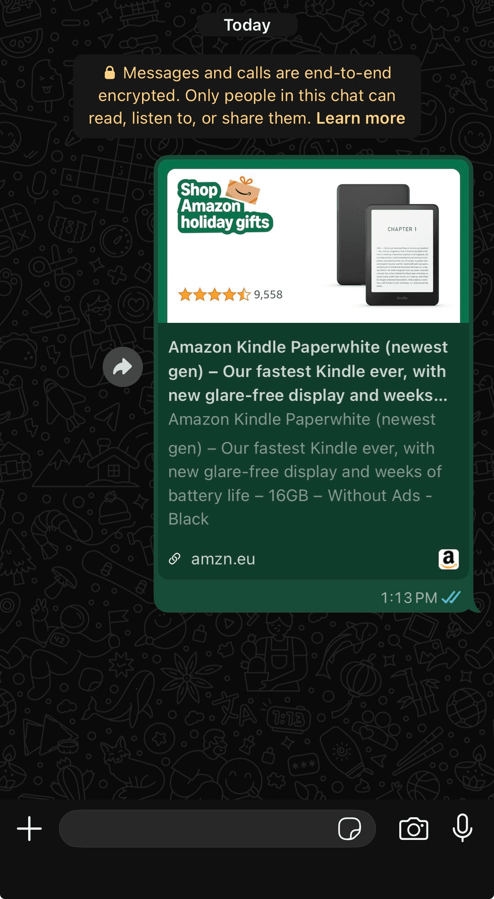 Amazon shopping link sent across WhatsApp