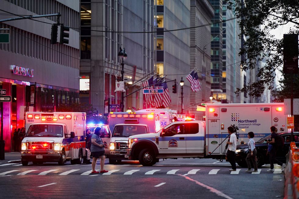 Ambulances queue up near the scene after the 'mass shooting'