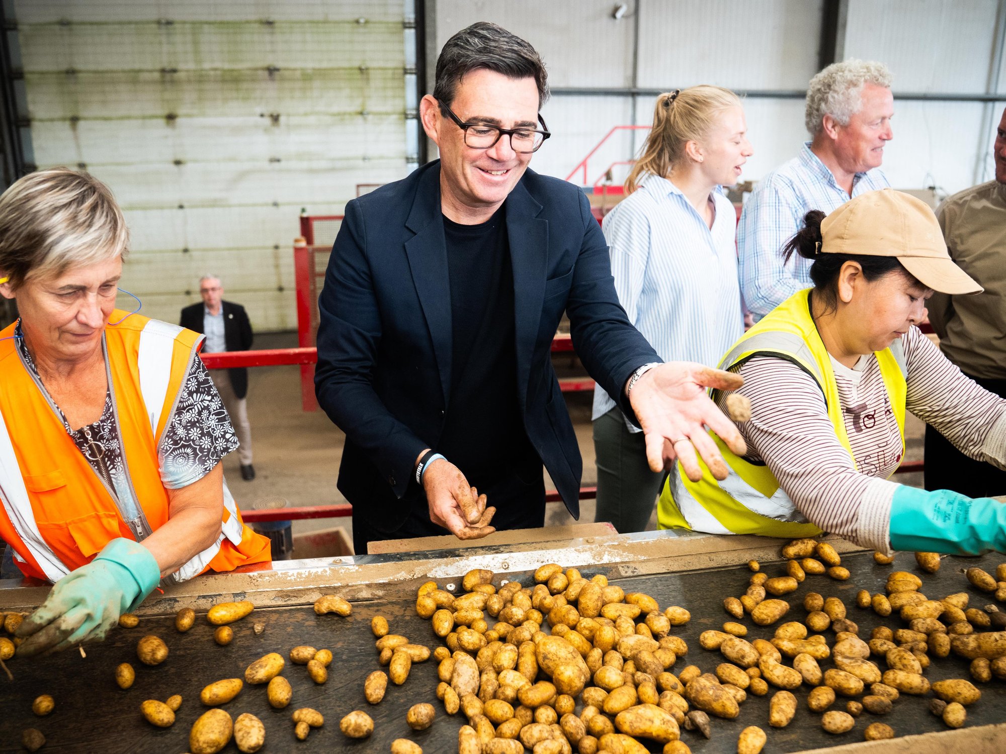 Andy Burnham at a potato farm in Cornwall
