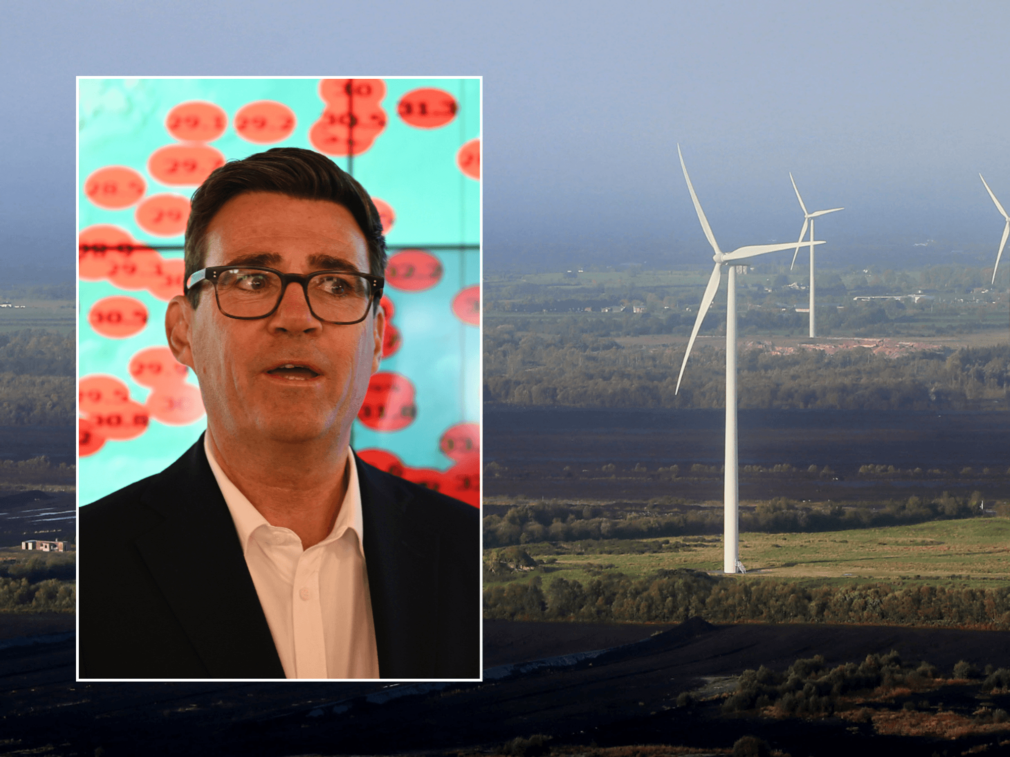 Andy Burnham image on top of wind farm