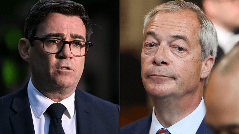 Andy Burnham (left), Nigel Farage (right)
