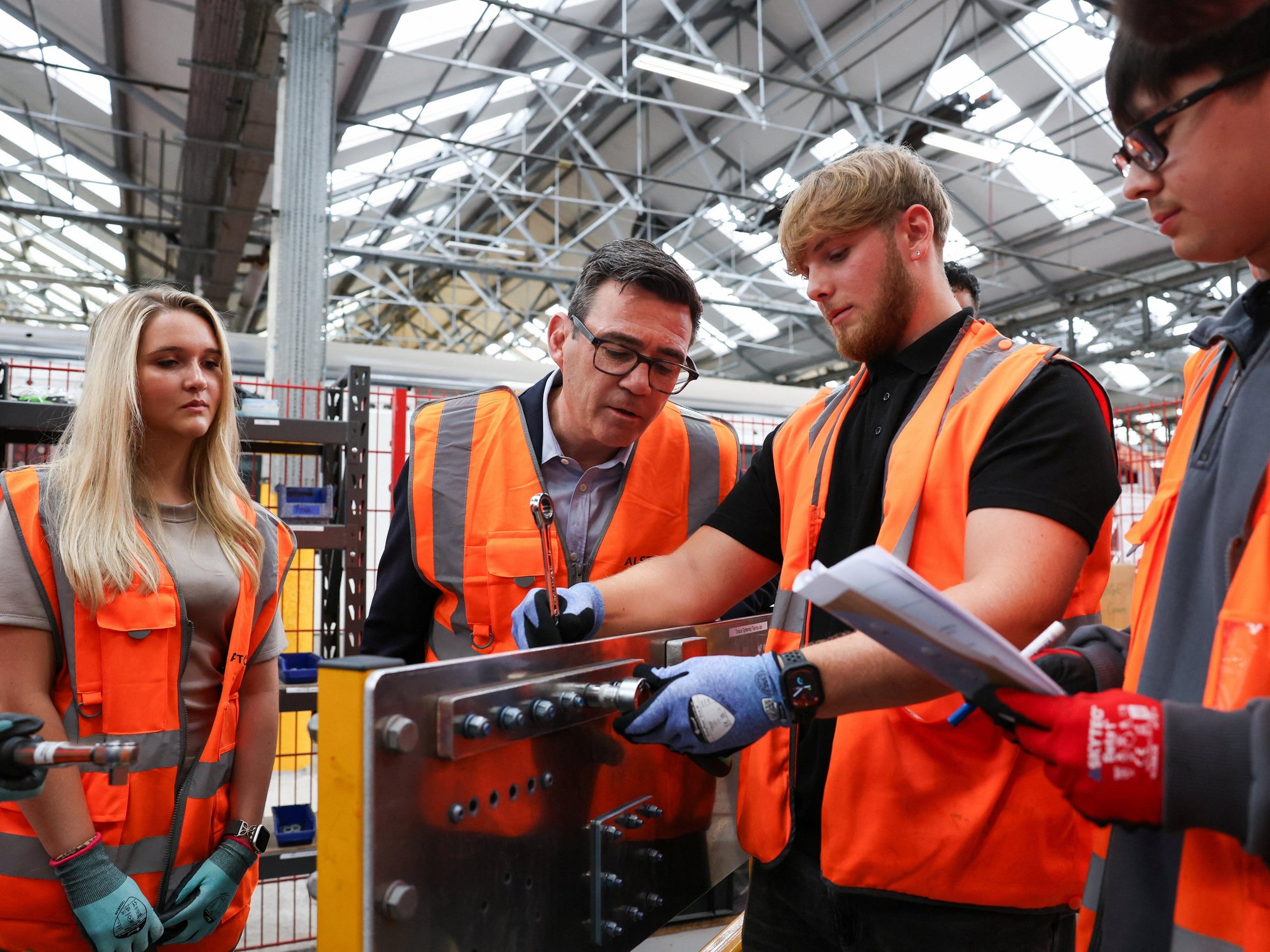 Andy Burnham on visit to Alstom Transport in Derby