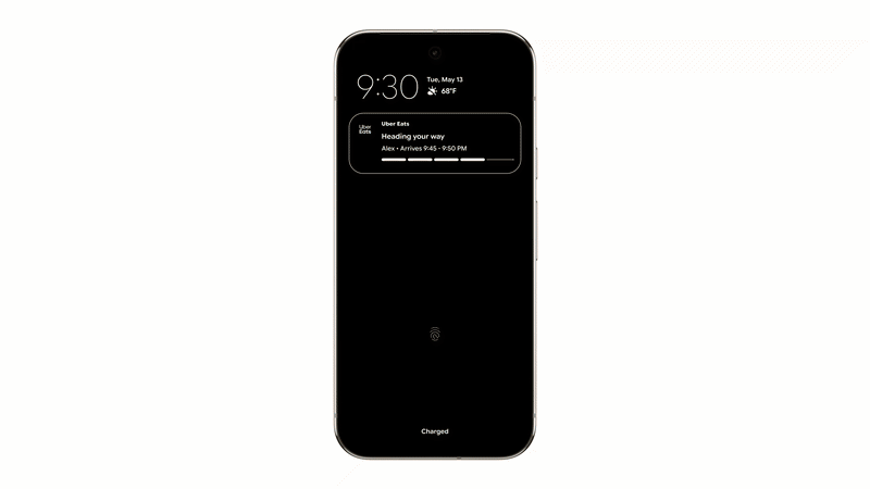 animated GIF showing the new Live Update widget on the lock screen and home screen of Android 16