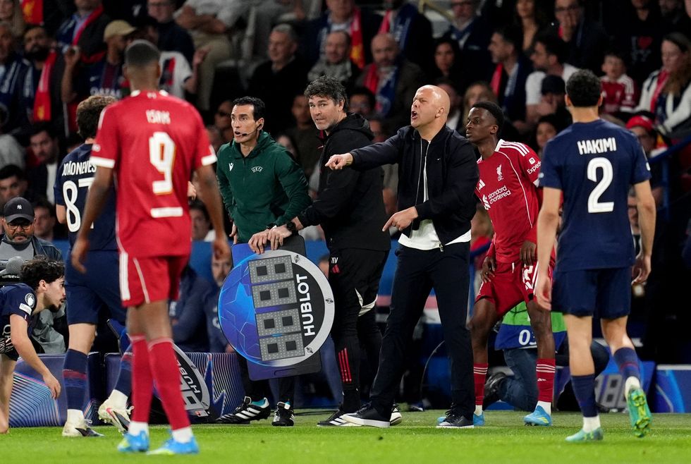 Arne Slot cut a frustrated figure as PSG beat Liverpool in the Champions League