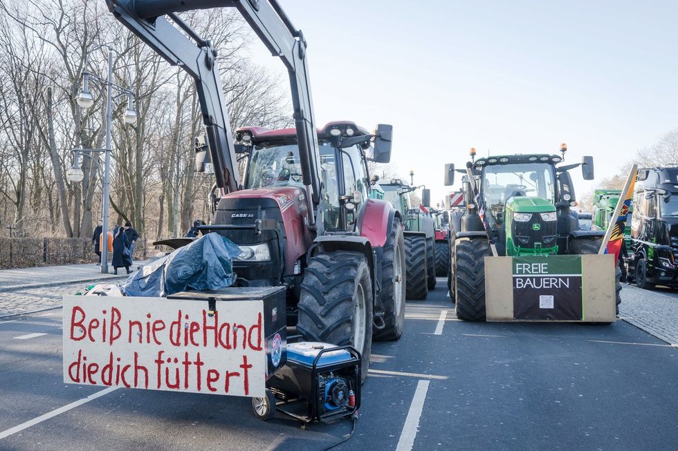 At the beginning of a week of action protest german farmers, craftsmen and transport workers against the federal government's policies