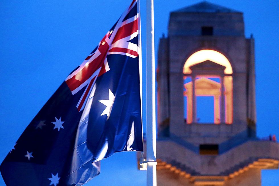 Australian flag before church