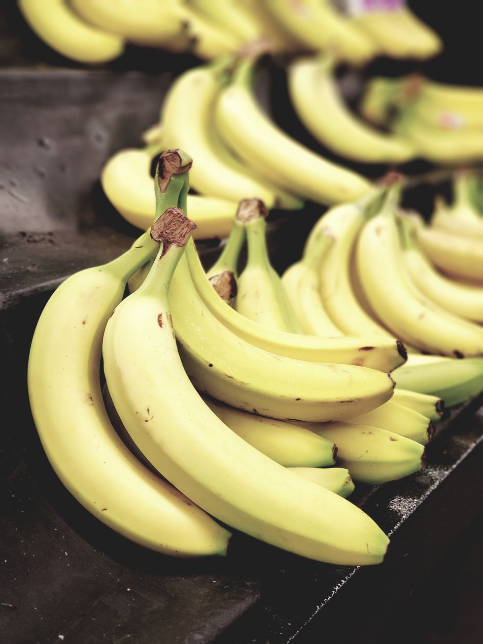 Bananas on shelf in supermarket
