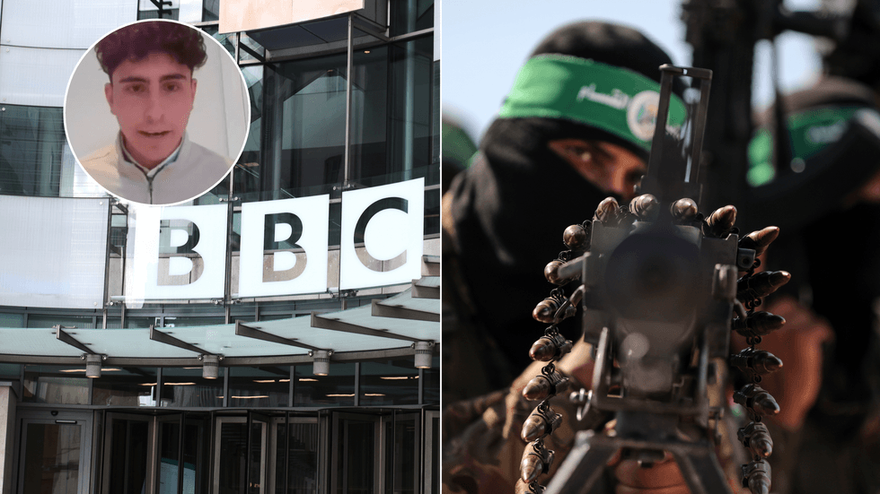 BBC (left), Hamas terrorist (right)