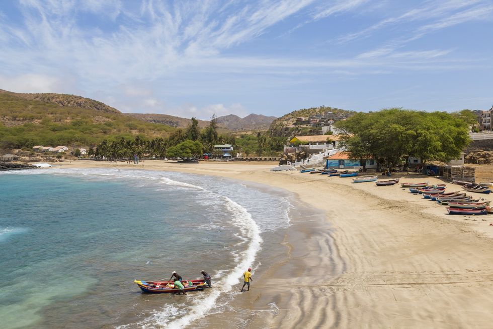 beach and sea with mountains in Cape Verde