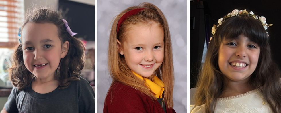 Bebe King, six, Elsie Dot Stancombe, seven, and Alice Dasilva Aguiar, nine