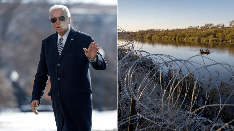 Biden/Razor wire at Texas border