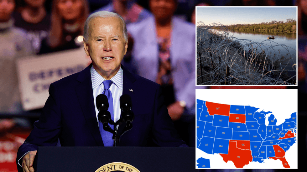 Biden/razor wire on Texas border/map