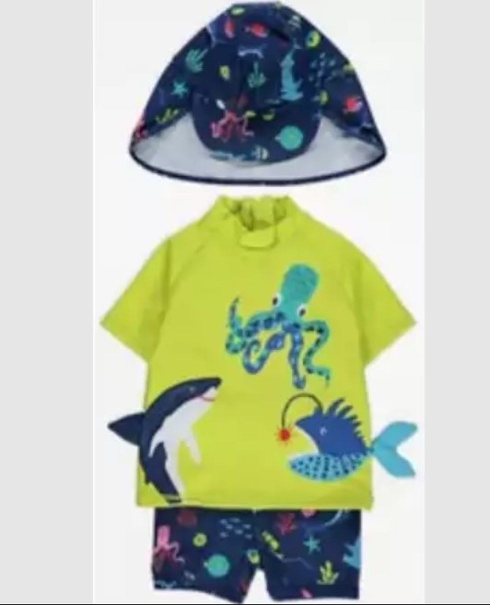 Boys Octopus Rash Vest and Short Green & Blue