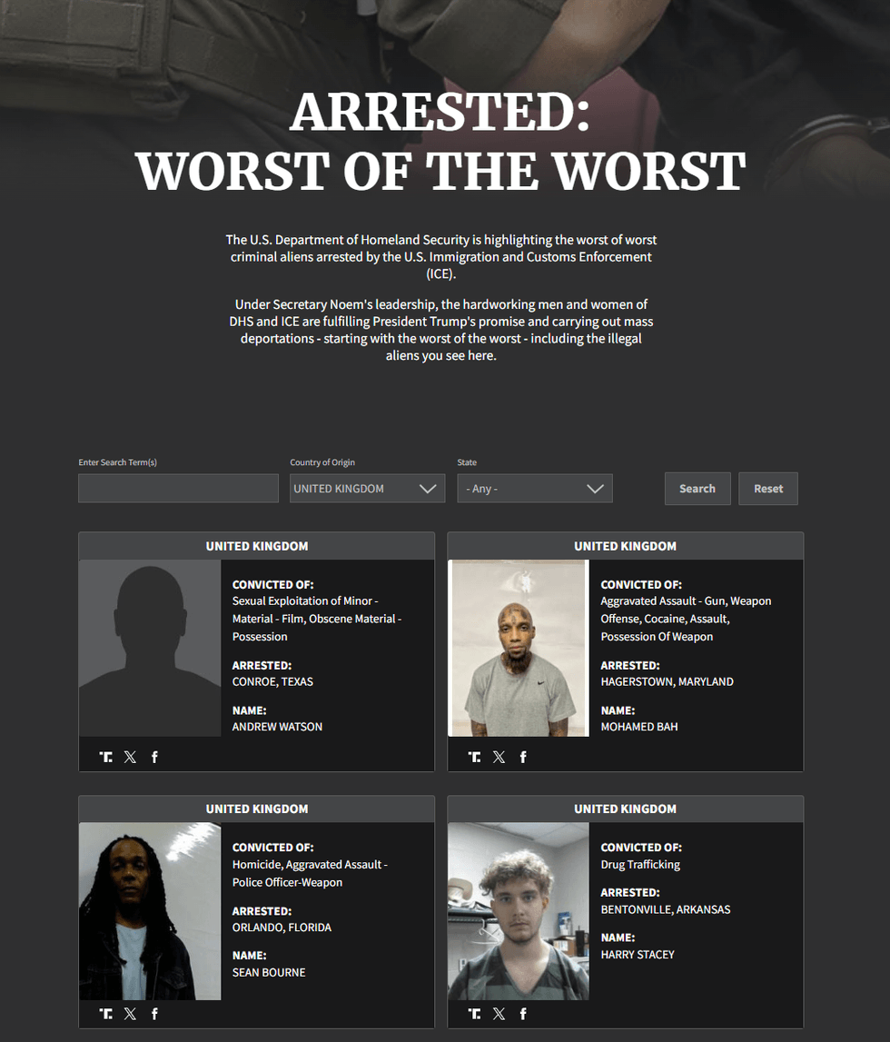 Britons listed on the DHS 'worst of the worst' list