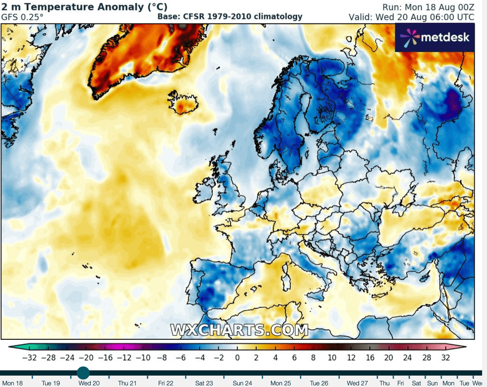 But the UK will be feeling cooler