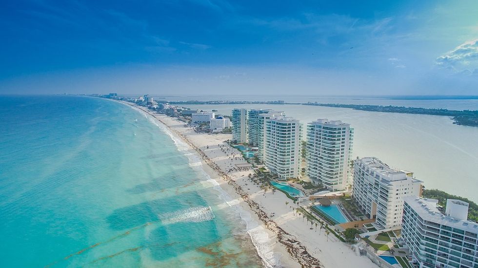 Cancun buildings and sea