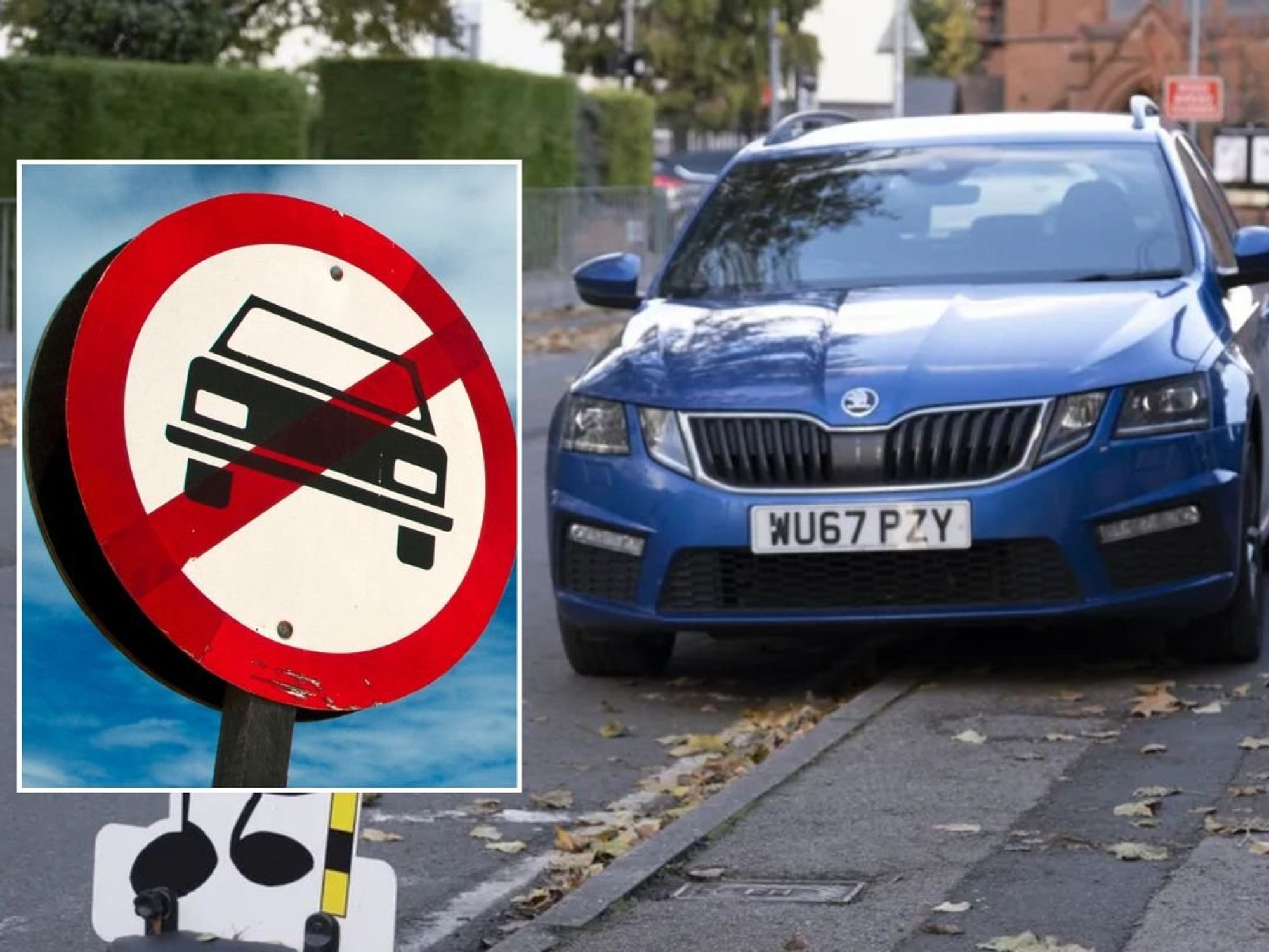 Car ban sign and a parked car