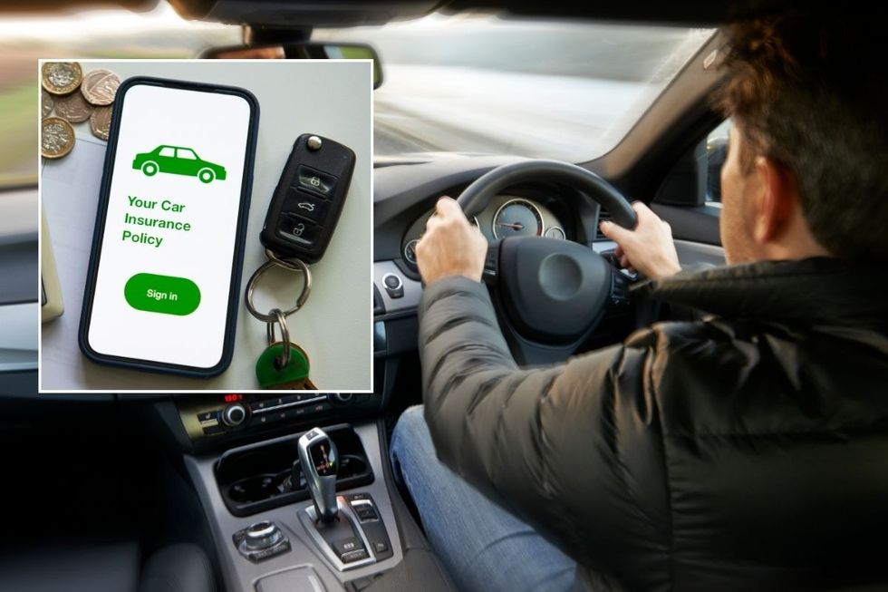 Car insurance policy and man driving a vehicle
