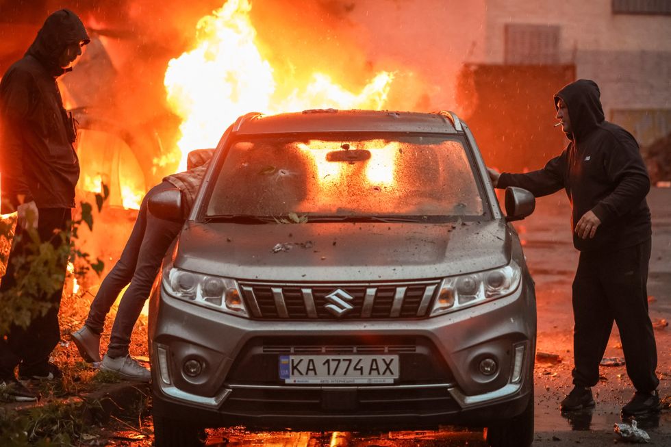 Car on fire in Kyiv