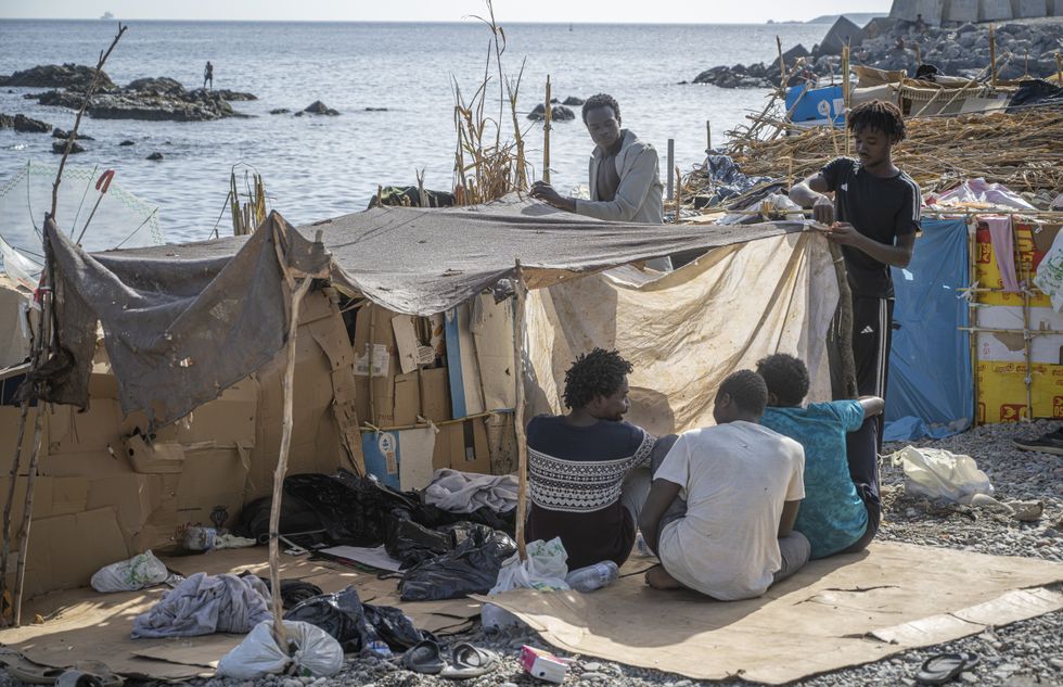 Ceuta migrants living in tents