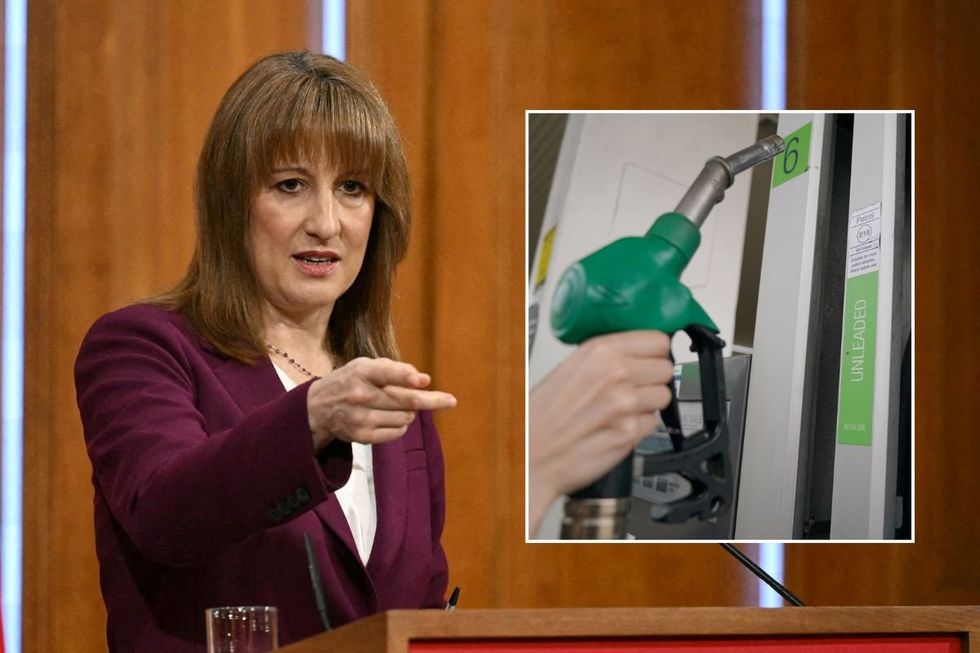 Chancellor Rachel Reeves and fuel pump