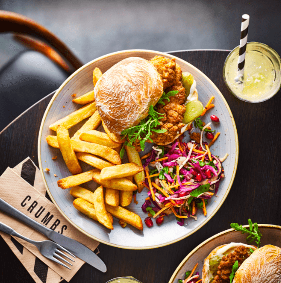 Chicken burger and chips