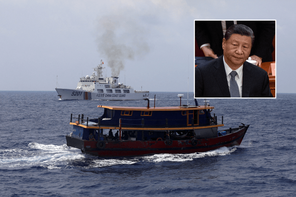Chinese boats with inset of Xi Jinping