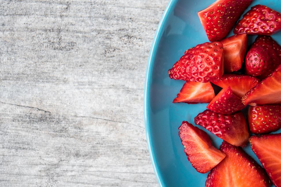 Chopped strawberries on a plate